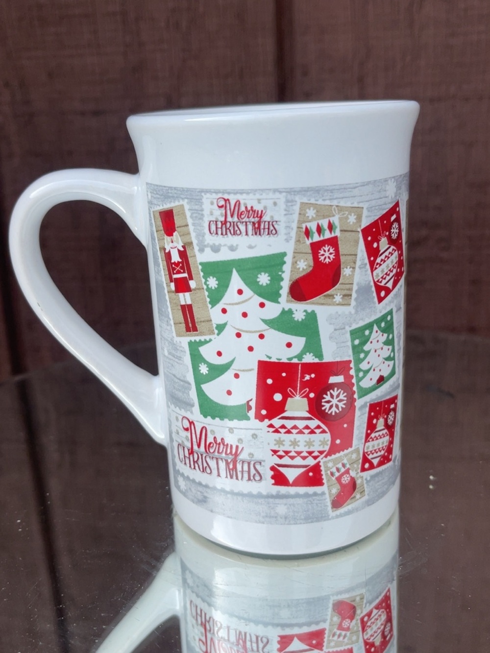 Holiday Merry Christmas Ceramic Mug - White with Red & Green